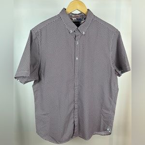 Denim & Flower Button Down Short Sleeve Collared Shirt Navy Burgundy